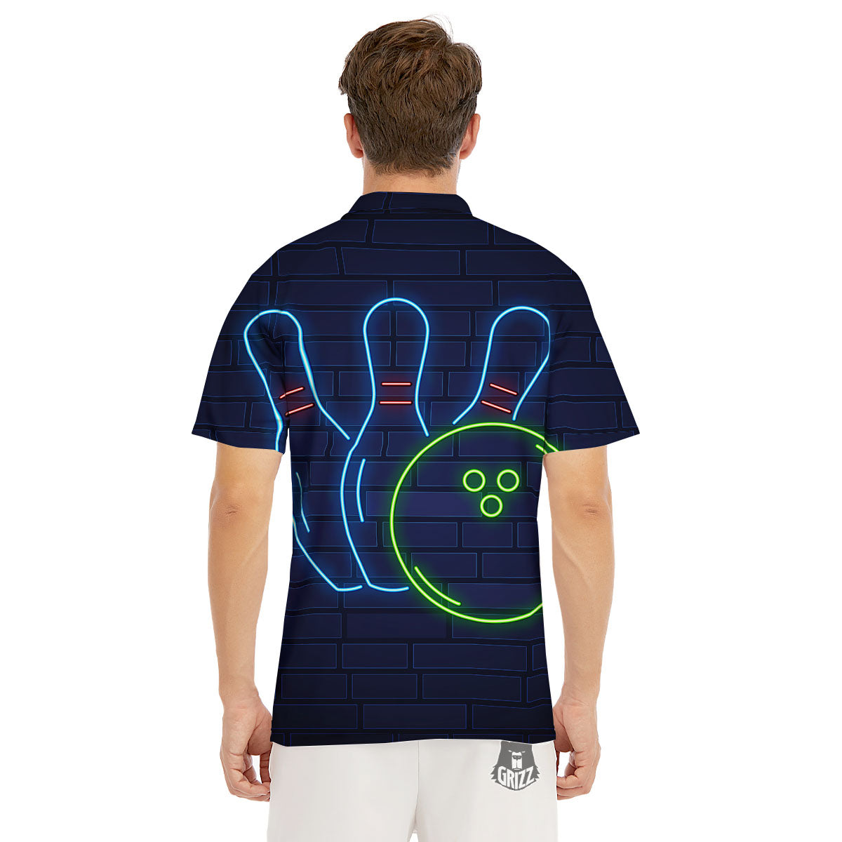 Light Up Bowling Pins Print Men's Golf Shirts-grizzshop