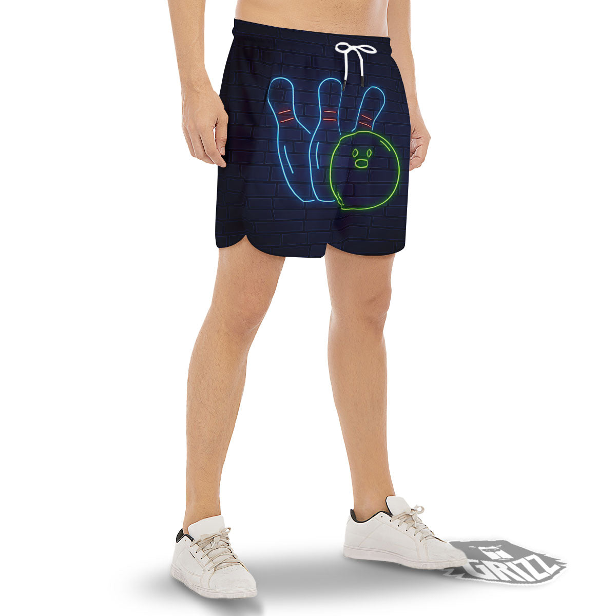 Light Up Bowling Pins Print Men's Gym Shorts-grizzshop