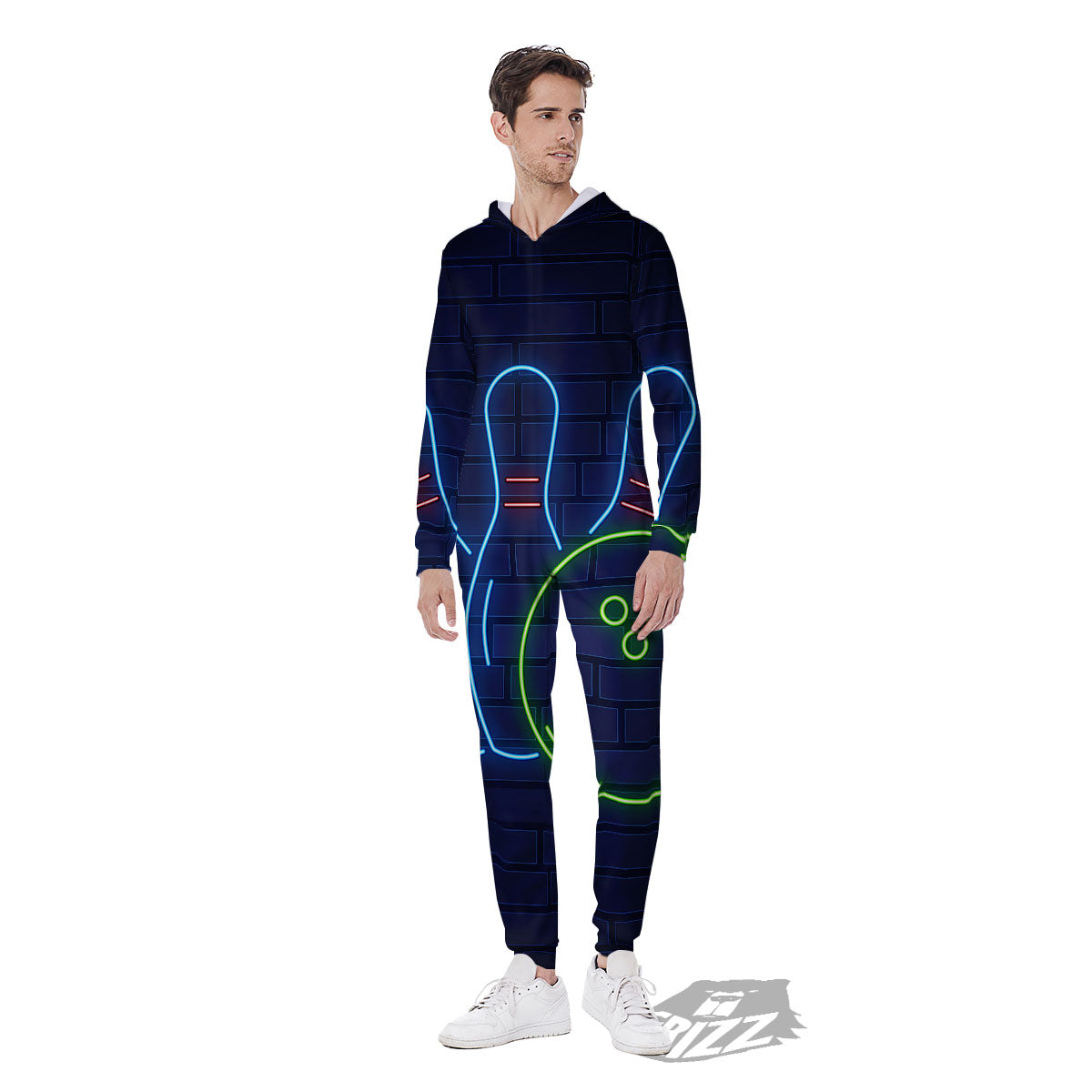 Light Up Bowling Pins Print Men's Jumpsuit-grizzshop