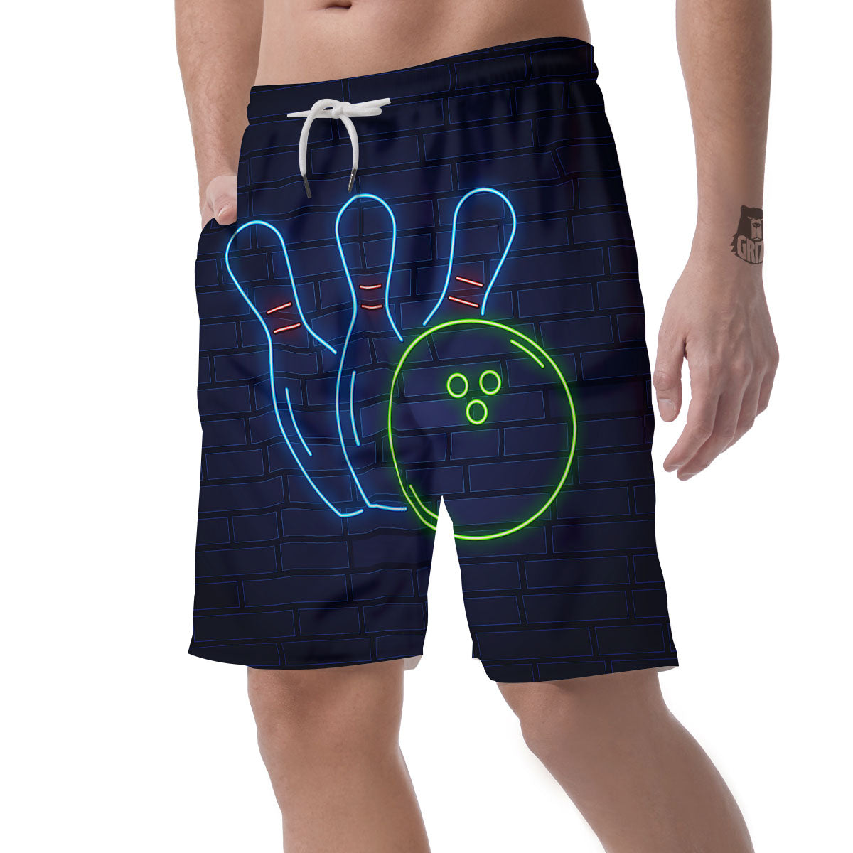 Light Up Bowling Pins Print Men's Shorts-grizzshop