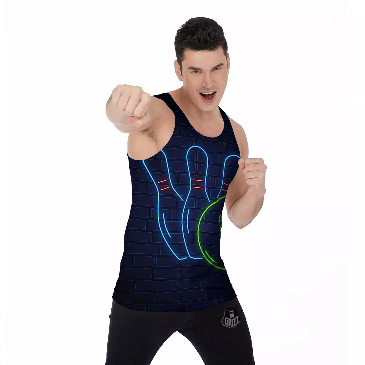 Light Up Bowling Pins Print Men's Tank Top-grizzshop