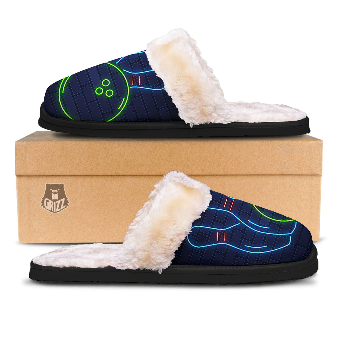 Light Up Bowling Pins Print Slippers-grizzshop