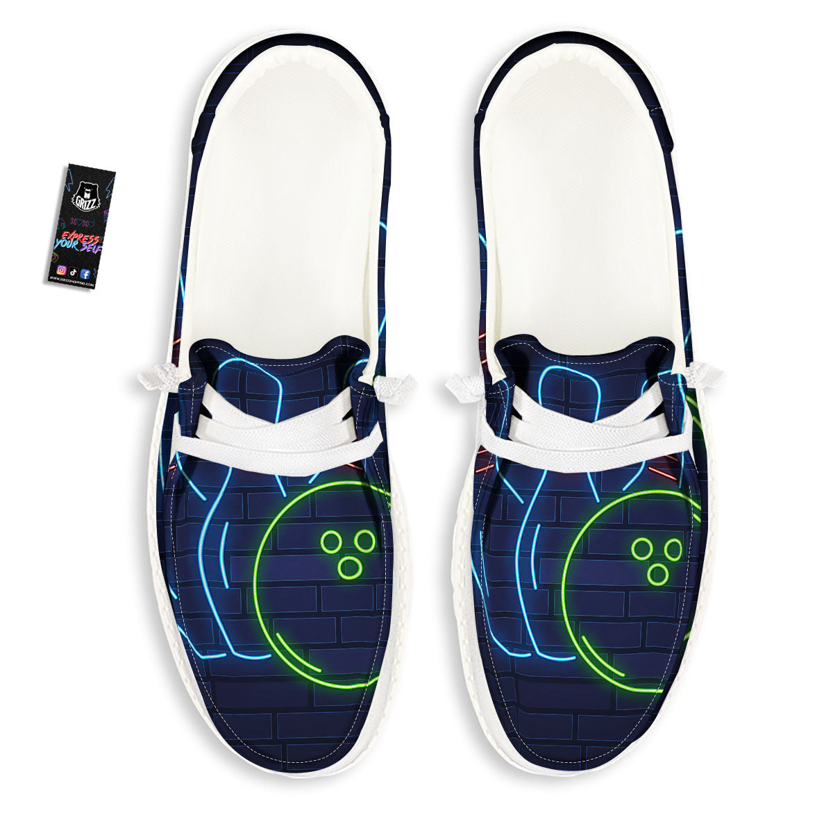 Light Up Bowling Pins Print White Loafers-grizzshop