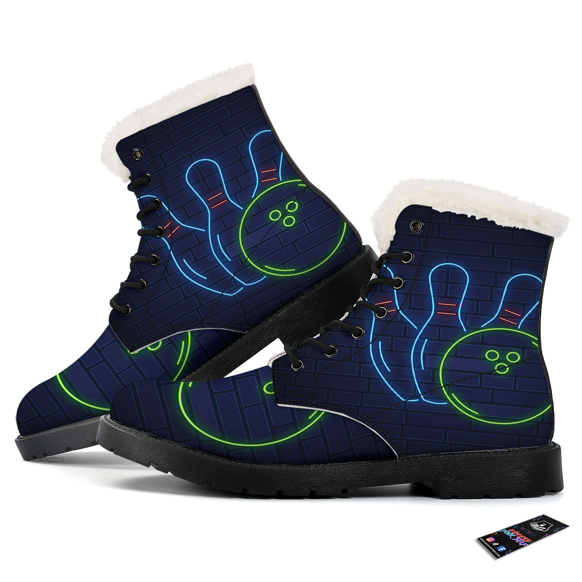 Light Up Bowling Pins Print Winter Boots-grizzshop