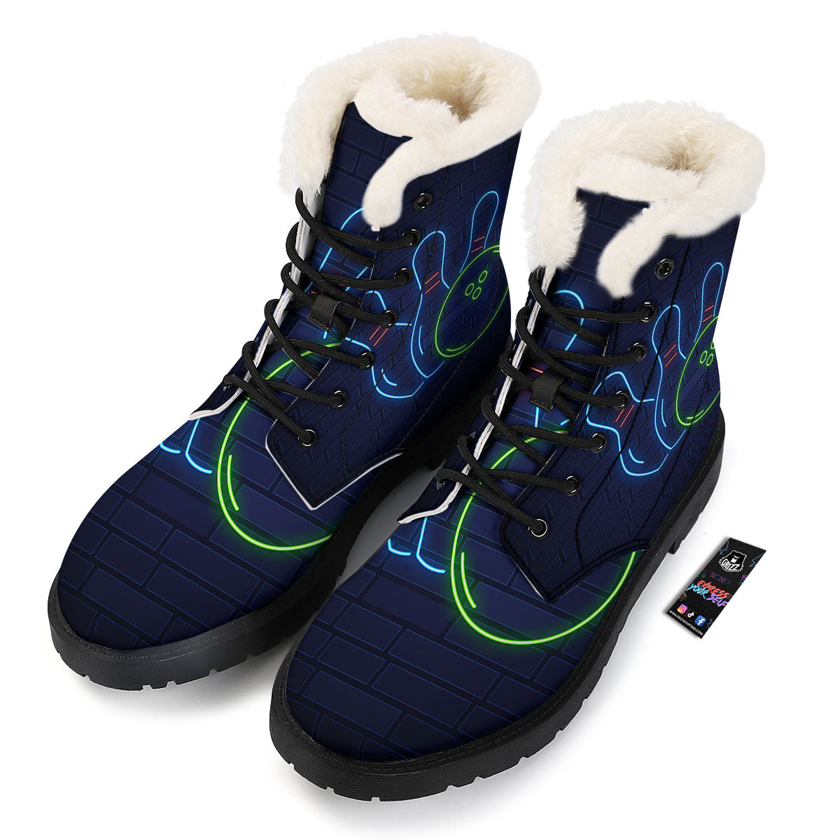 Light Up Bowling Pins Print Winter Boots-grizzshop
