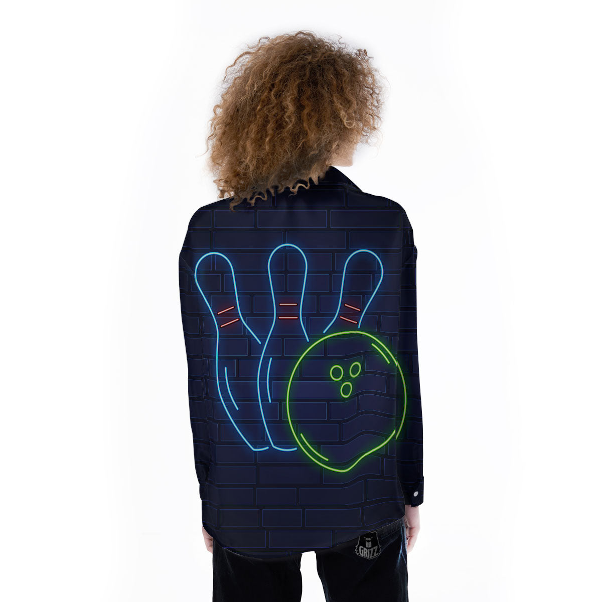 Light Up Bowling Pins Print Women's Long Sleeve Shirts-grizzshop