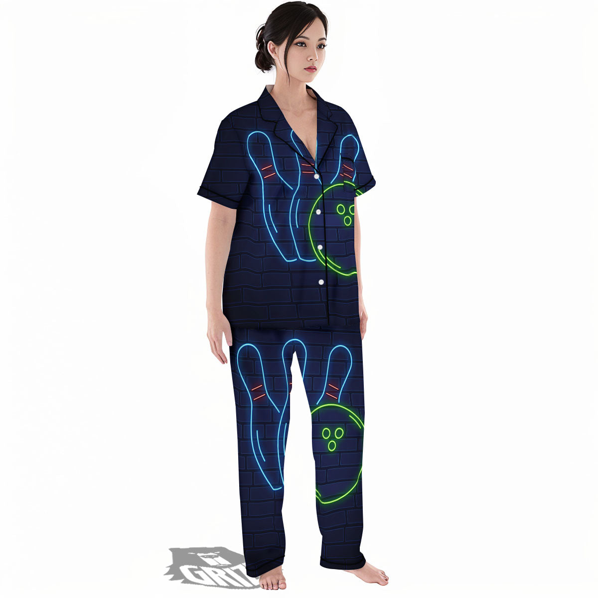 Light Up Bowling Pins Print Women's Pajamas Set-grizzshop