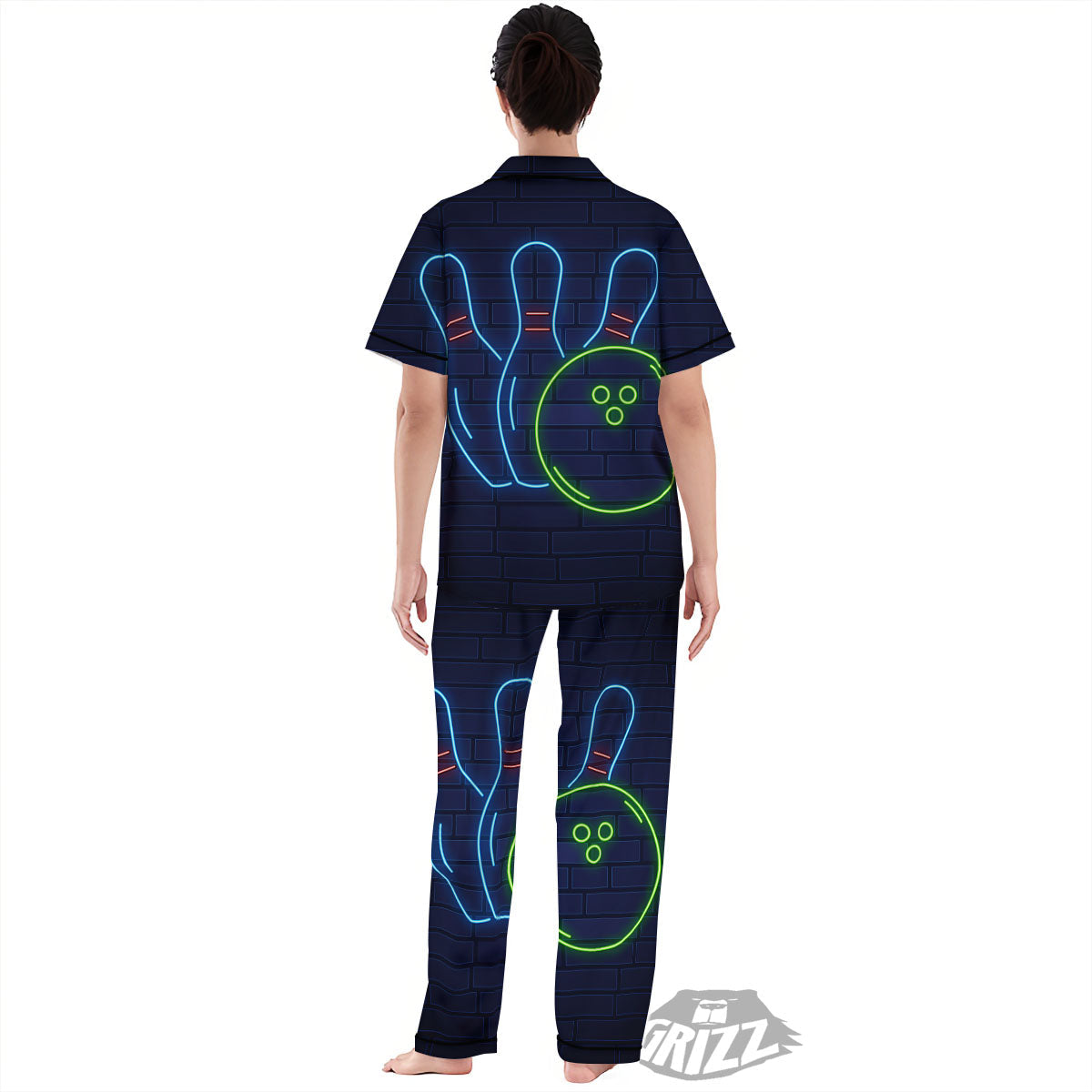 Light Up Bowling Pins Print Women's Pajamas Set-grizzshop
