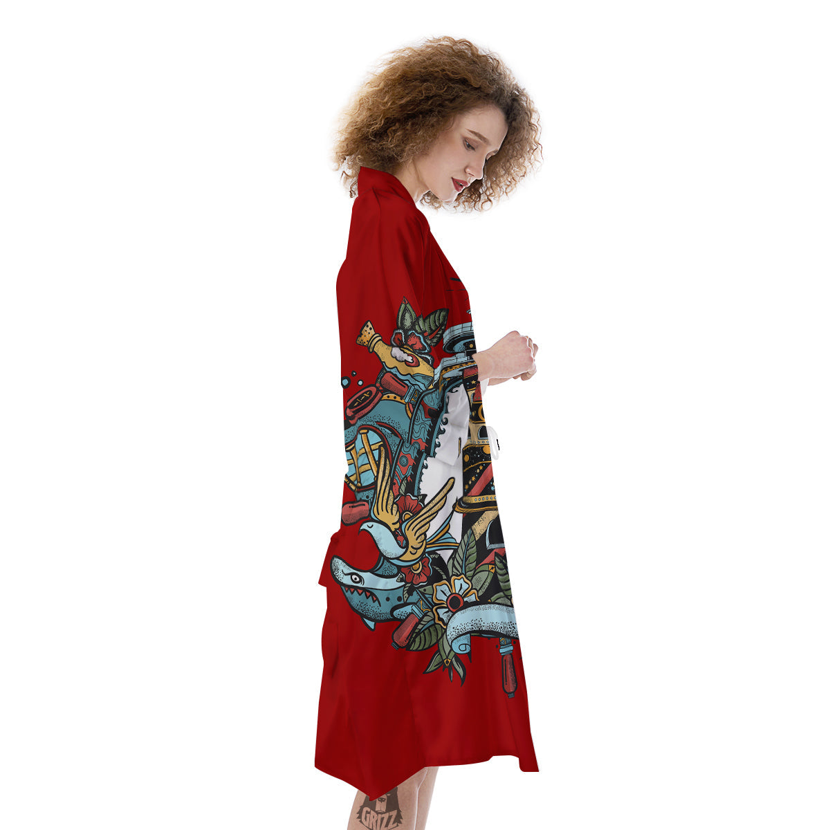 Lighthouse Sea Adventure Tattoo Print Kimono-grizzshop