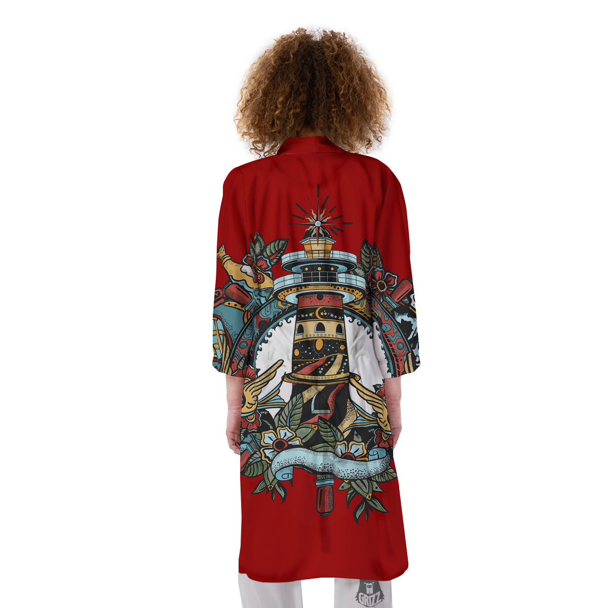 Lighthouse Sea Adventure Tattoo Print Kimono-grizzshop