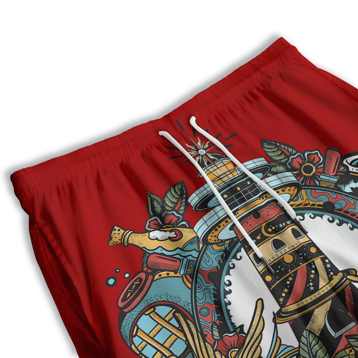 Lighthouse Sea Adventure Tattoo Print Men's Athletic Shorts
