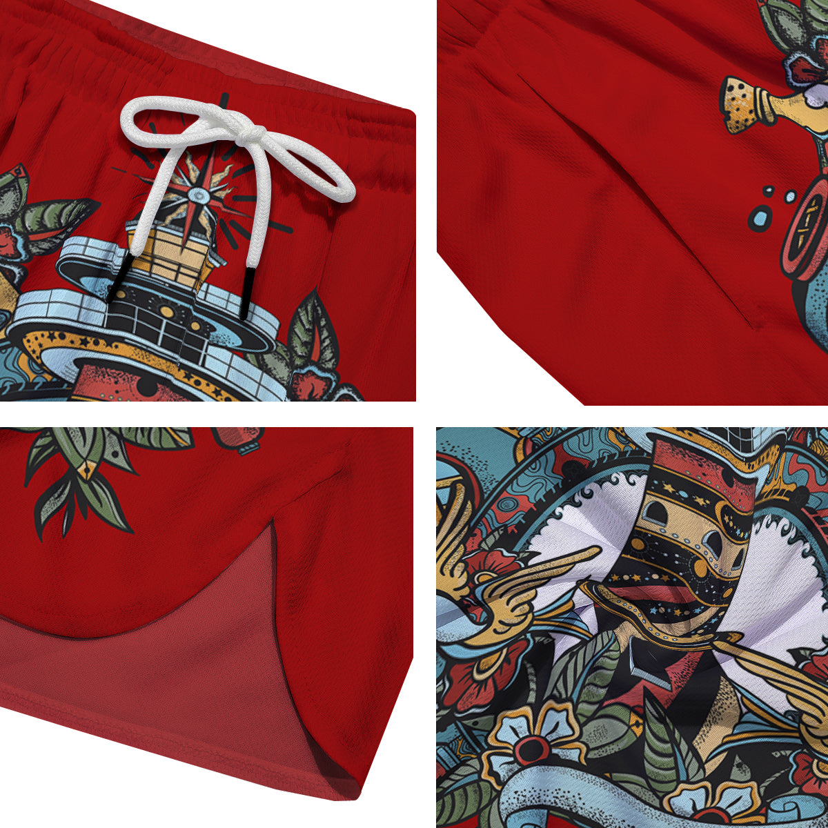 Lighthouse Sea Adventure Tattoo Print Men's Running Shorts-grizzshop