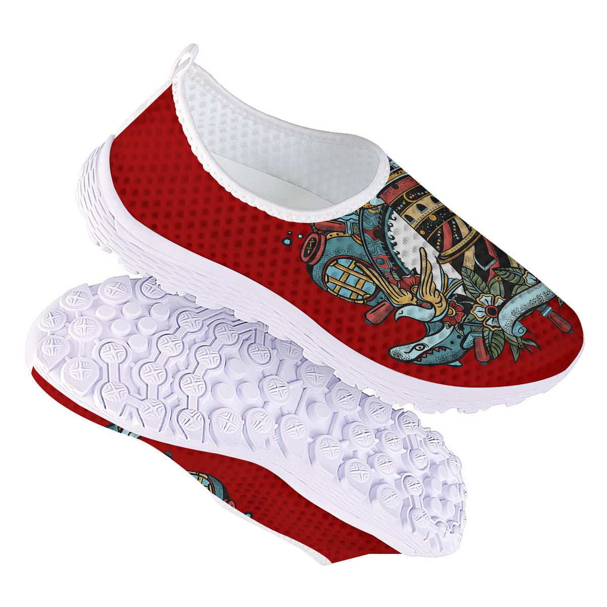 Lighthouse Sea Adventure Tattoo Print Nurse Shoes-grizzshop