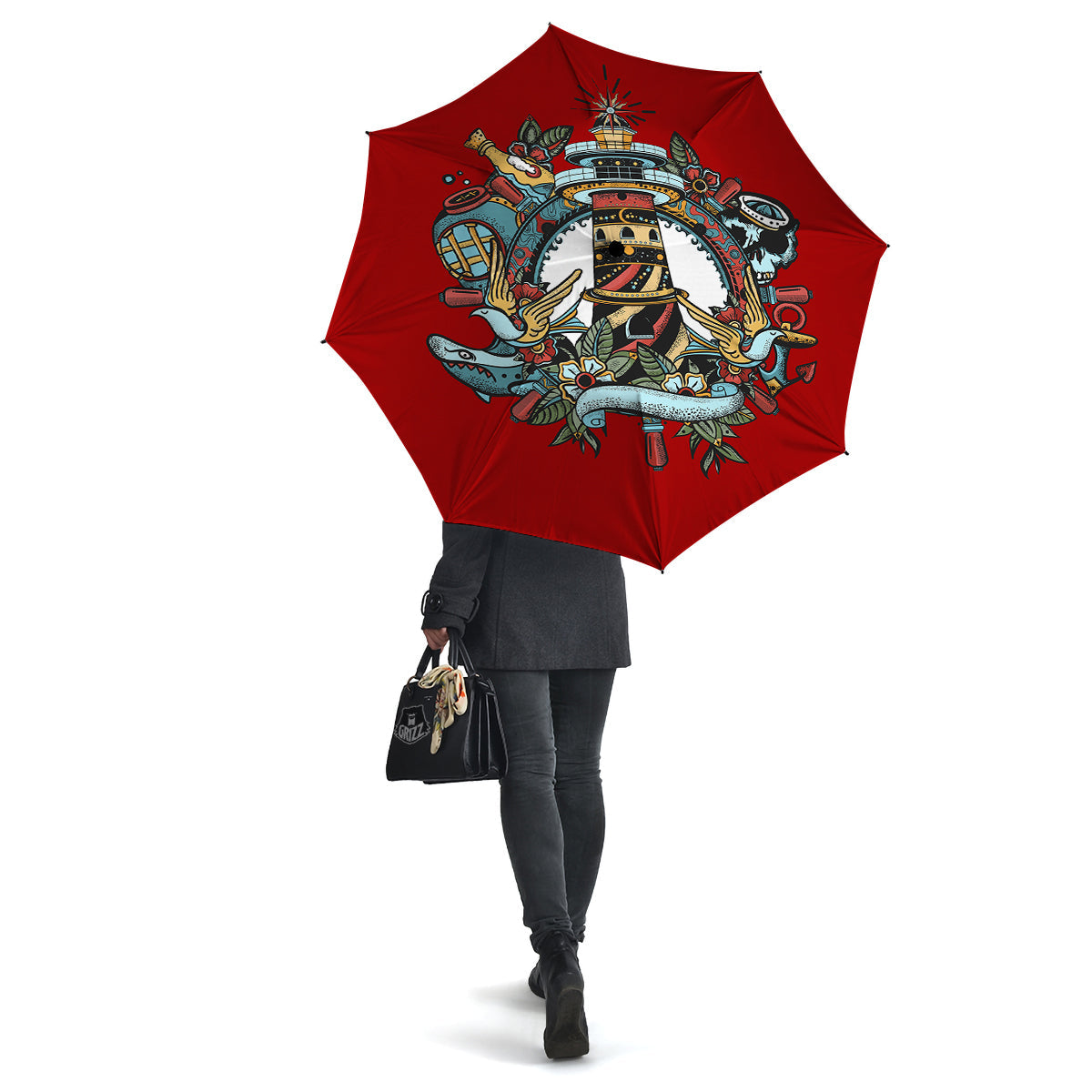 Lighthouse Sea Adventure Tattoo Print Umbrella-grizzshop