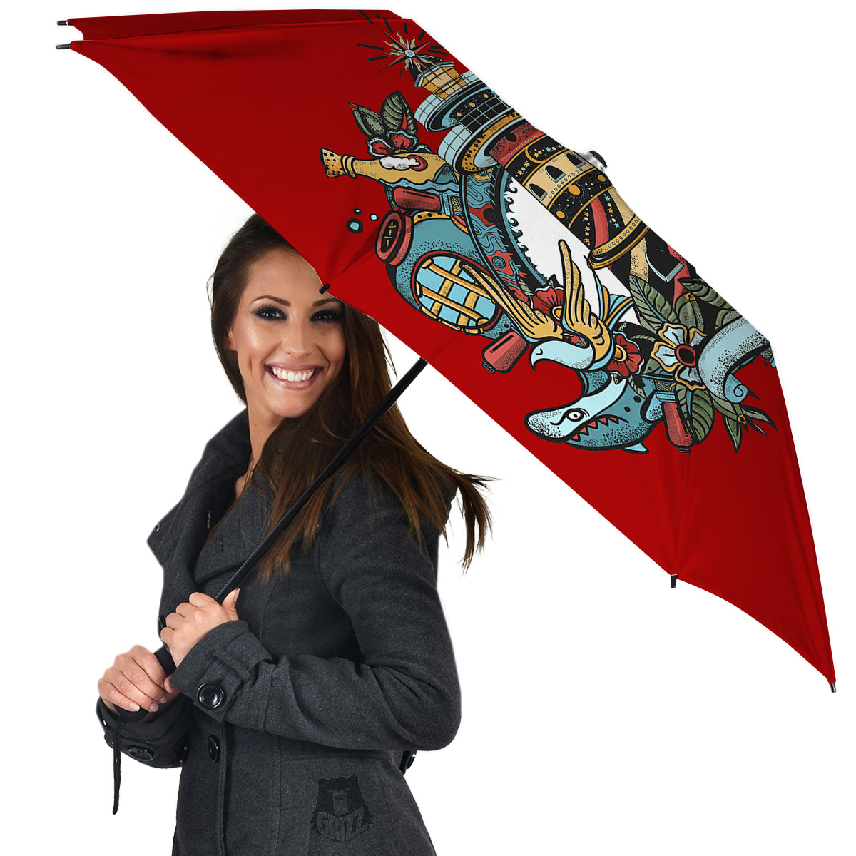 Lighthouse Sea Adventure Tattoo Print Umbrella-grizzshop