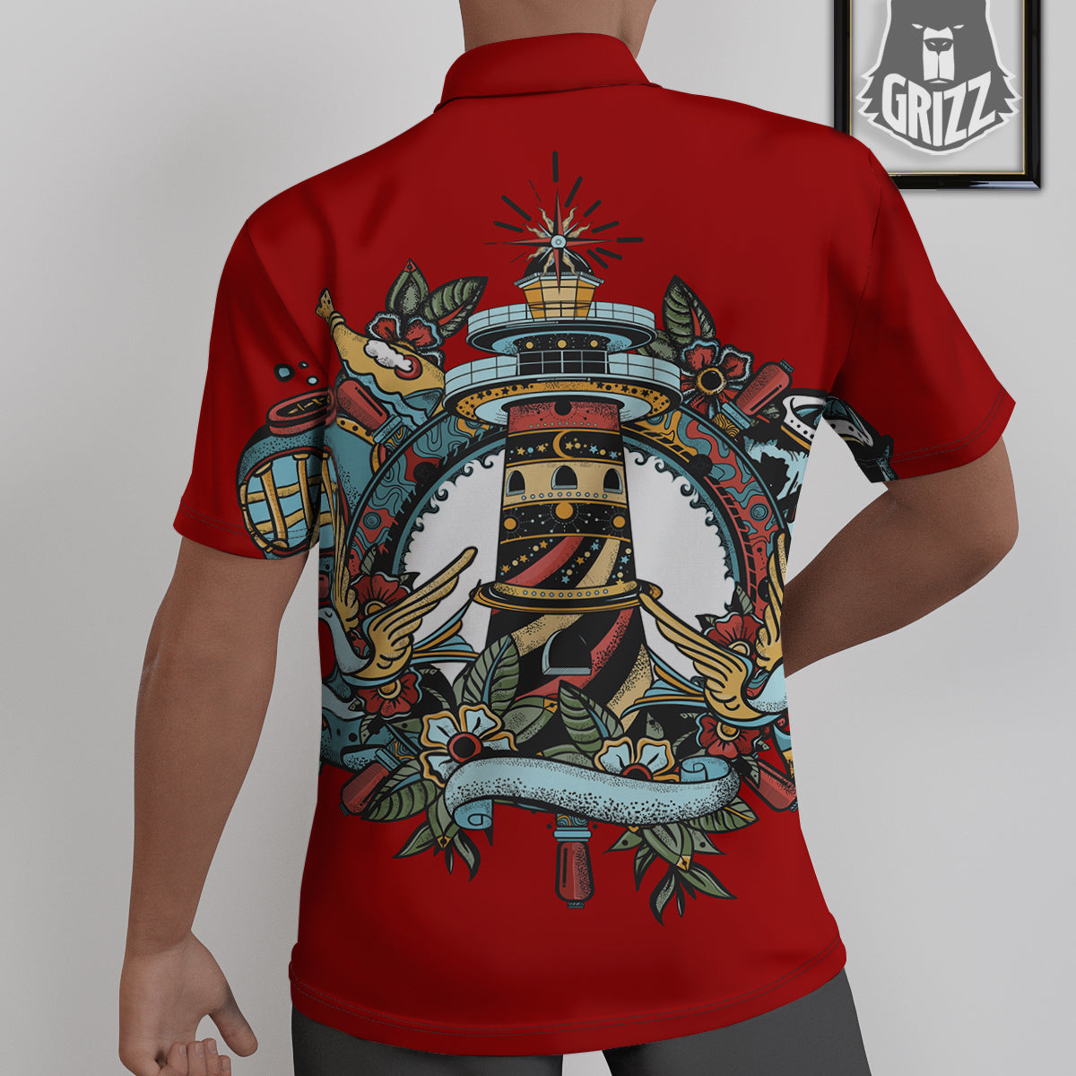 Lighthouse Sea Adventure Tattoo Print Untucked Shirts-grizzshop