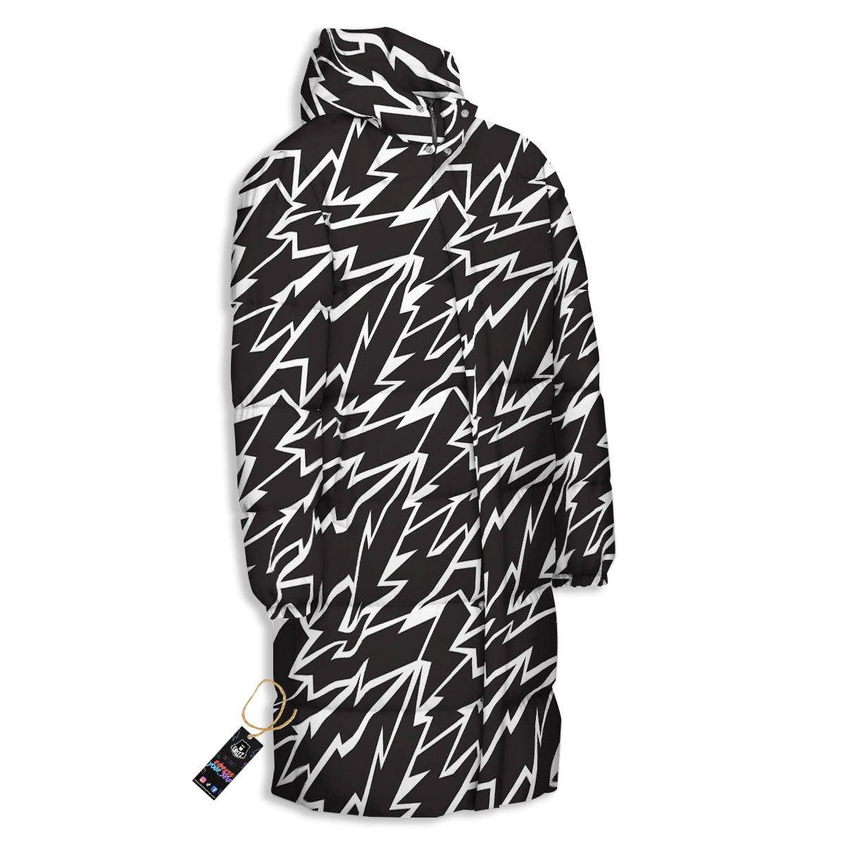Lightning Black And White Print Pattern Long Down Jacket-grizzshop