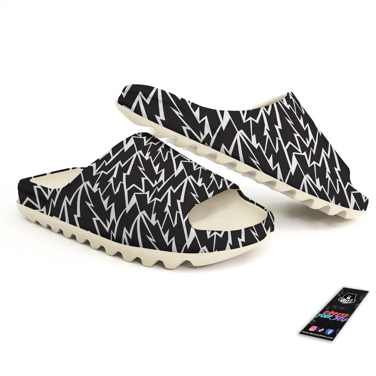 Lightning Black And White Print Pattern Sandals-grizzshop