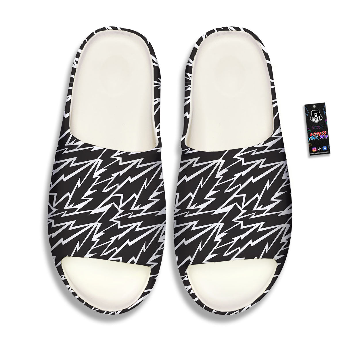 Lightning Black And White Print Pattern Sandals-grizzshop