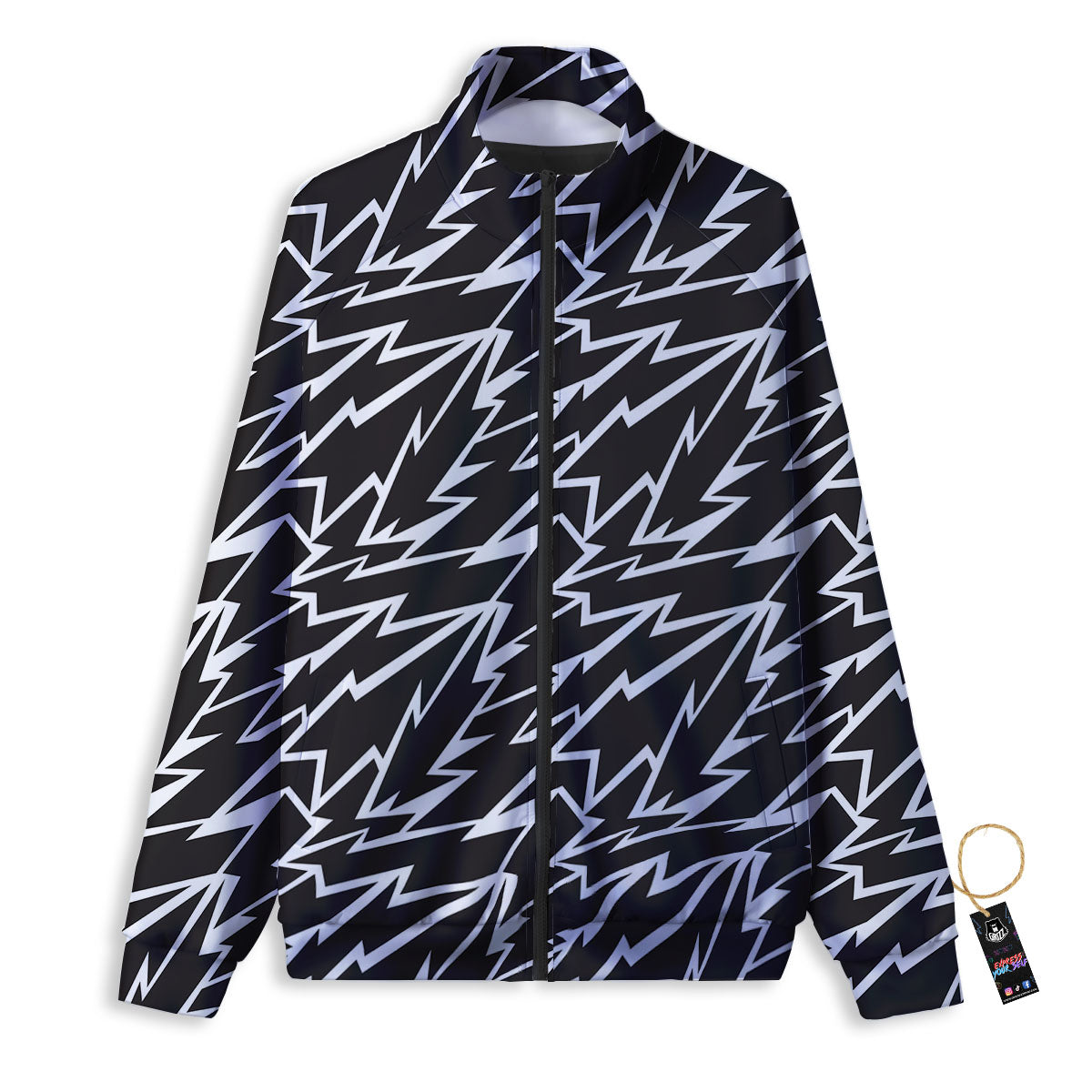 Lightning Black And White Print Pattern Track Jacket-grizzshop