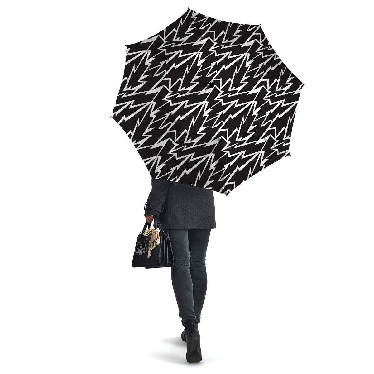 Lightning Black And White Print Pattern Umbrella-grizzshop