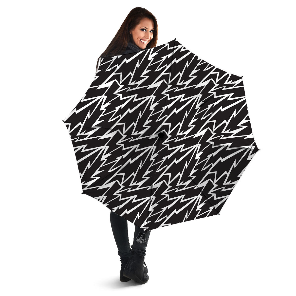 Lightning Black And White Print Pattern Umbrella-grizzshop