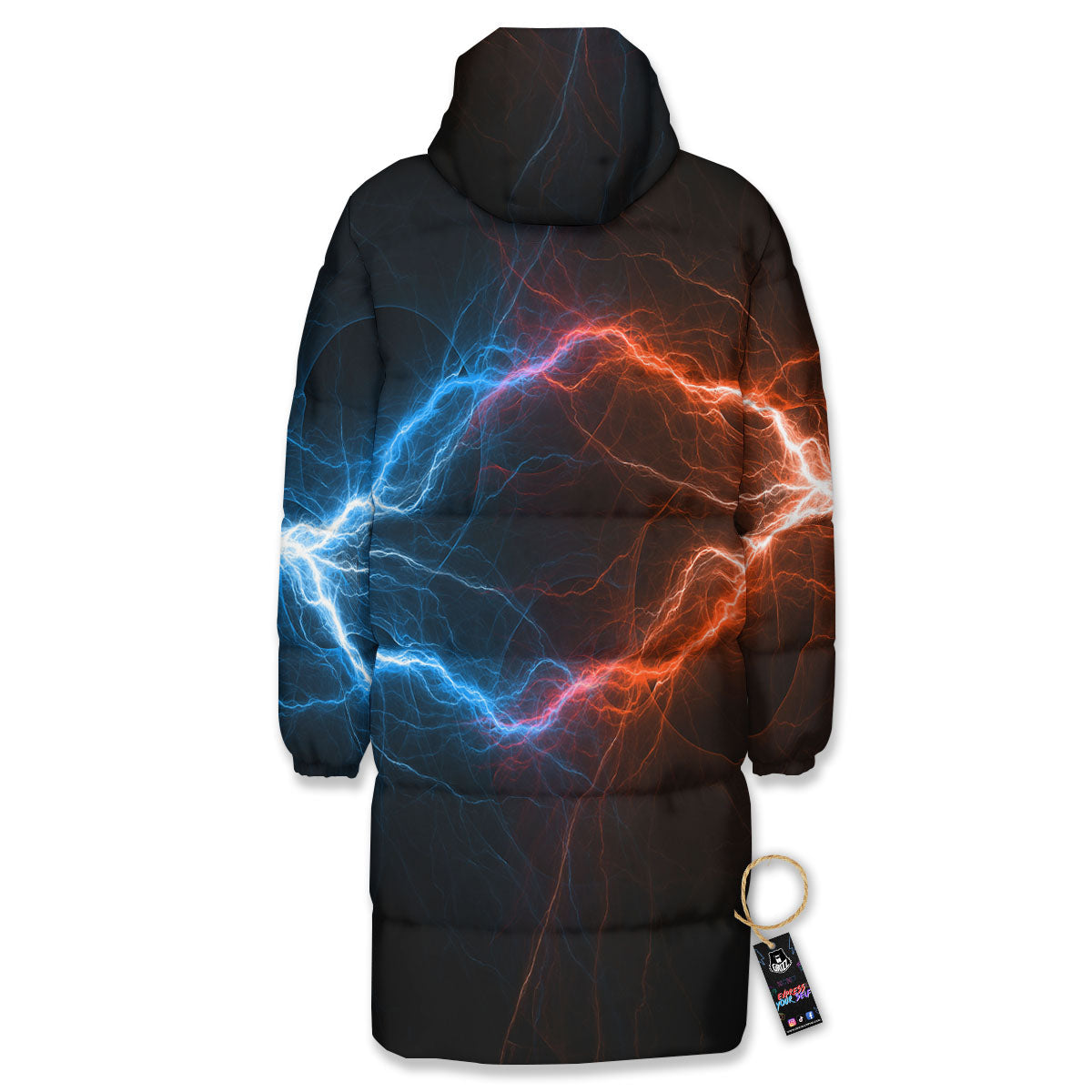 Lightning Blue And Red Print Long Down Jacket-grizzshop