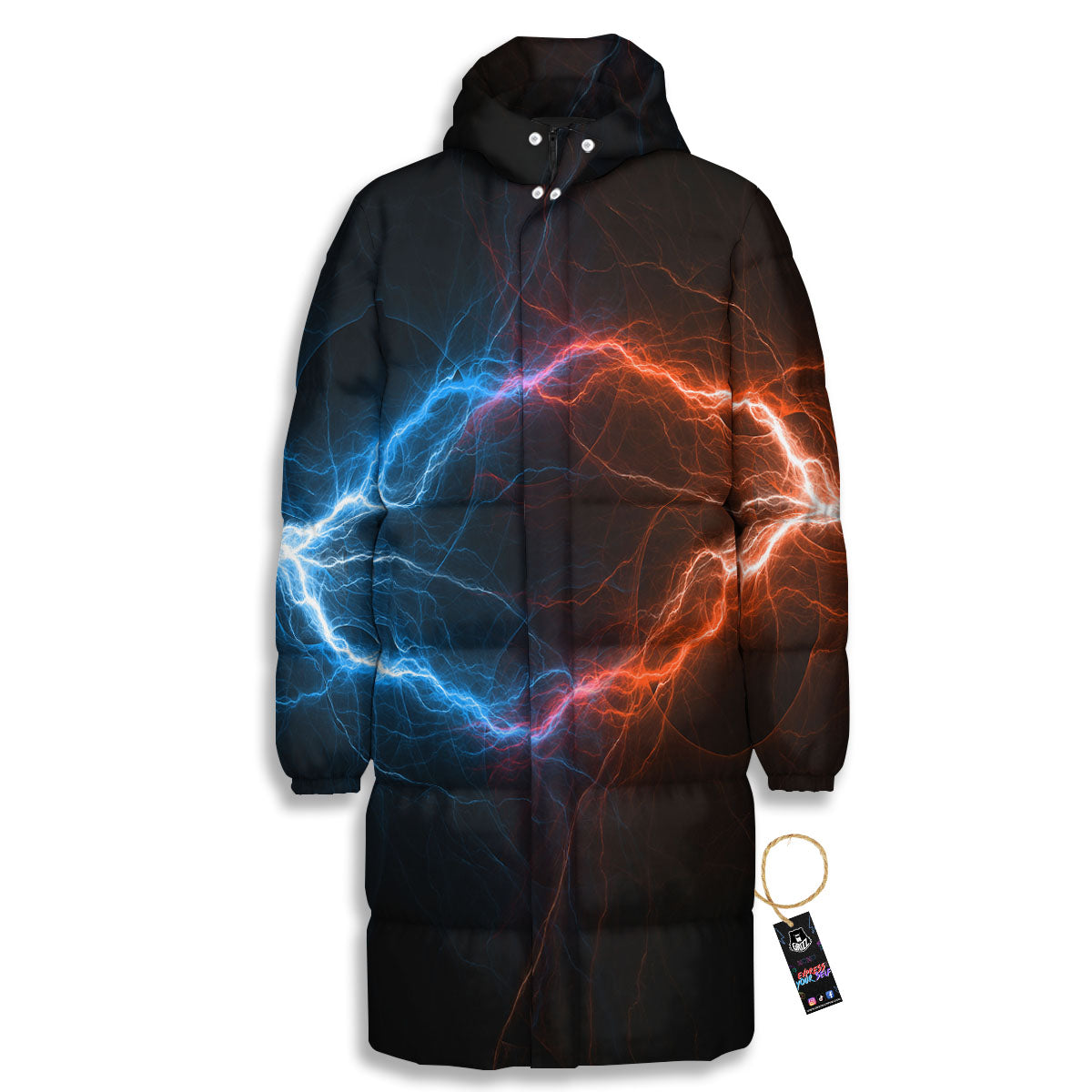 Lightning Blue And Red Print Long Down Jacket-grizzshop