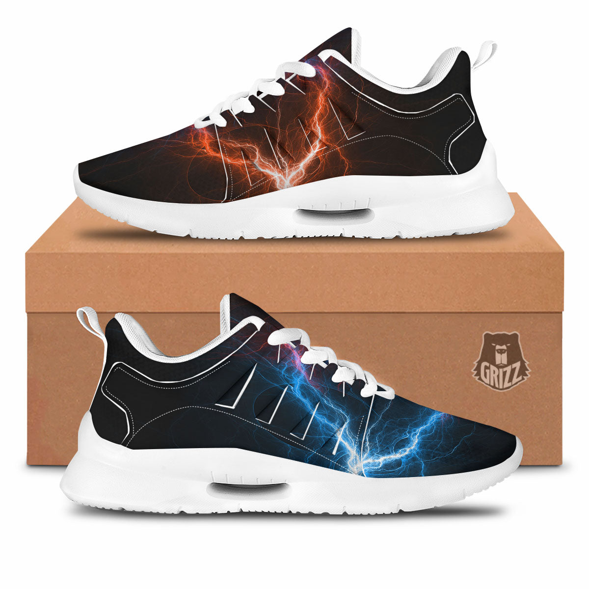 Lightning Blue And Red Print Tennis Shoes-grizzshop