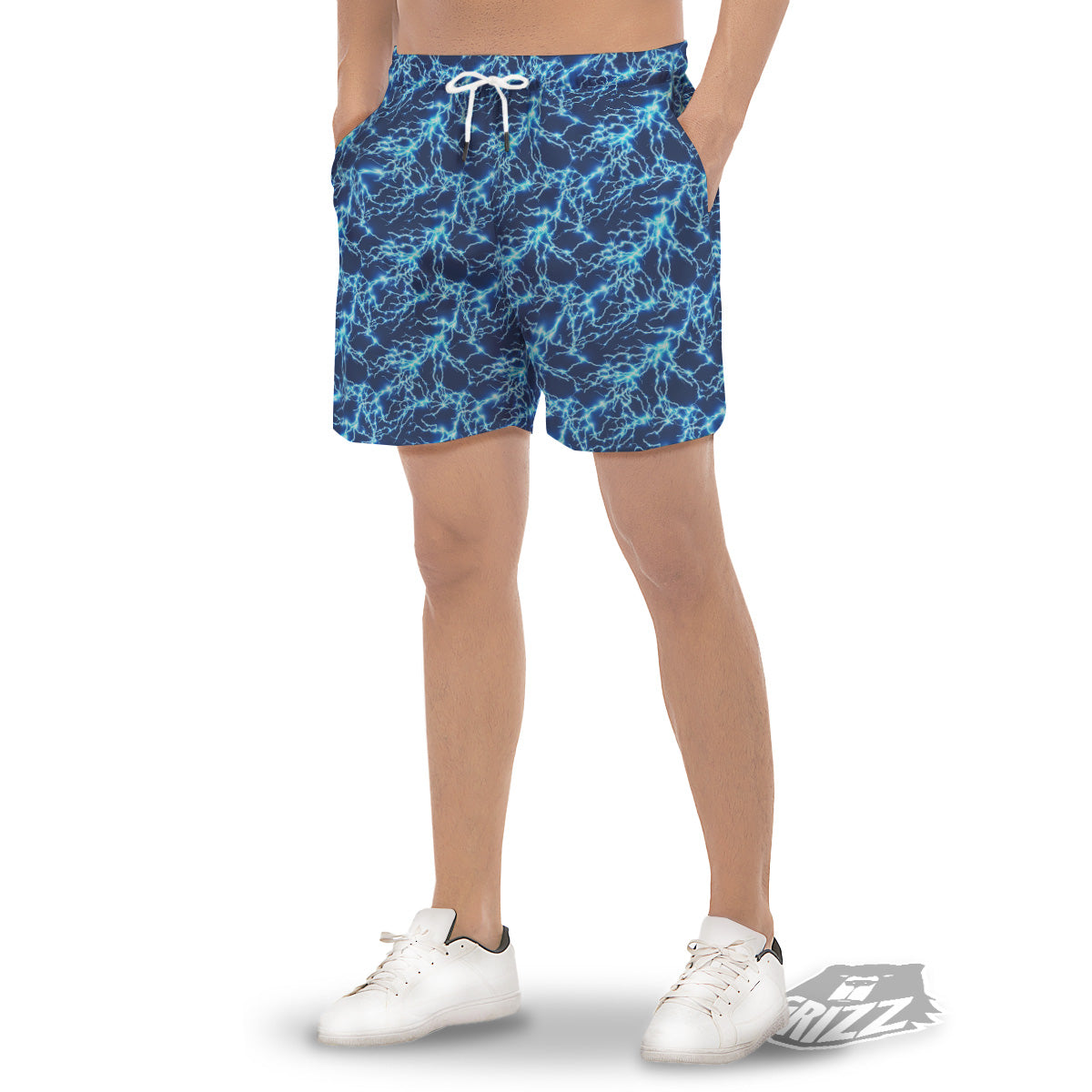 Lightning Blue Electric Print Men's Gym Shorts-grizzshop