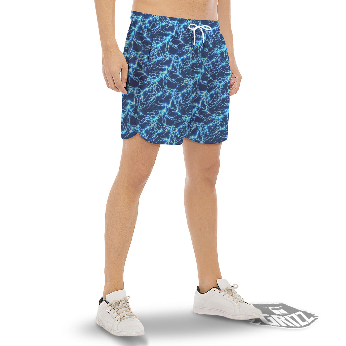 Lightning Blue Electric Print Men's Gym Shorts-grizzshop