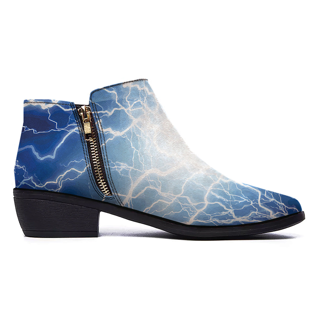 Lightning Blue Print Ankle Boots-grizzshop
