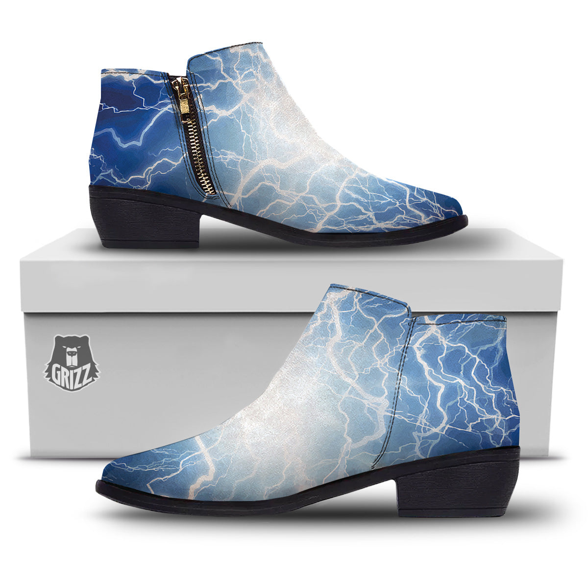 Lightning Blue Print Ankle Boots-grizzshop