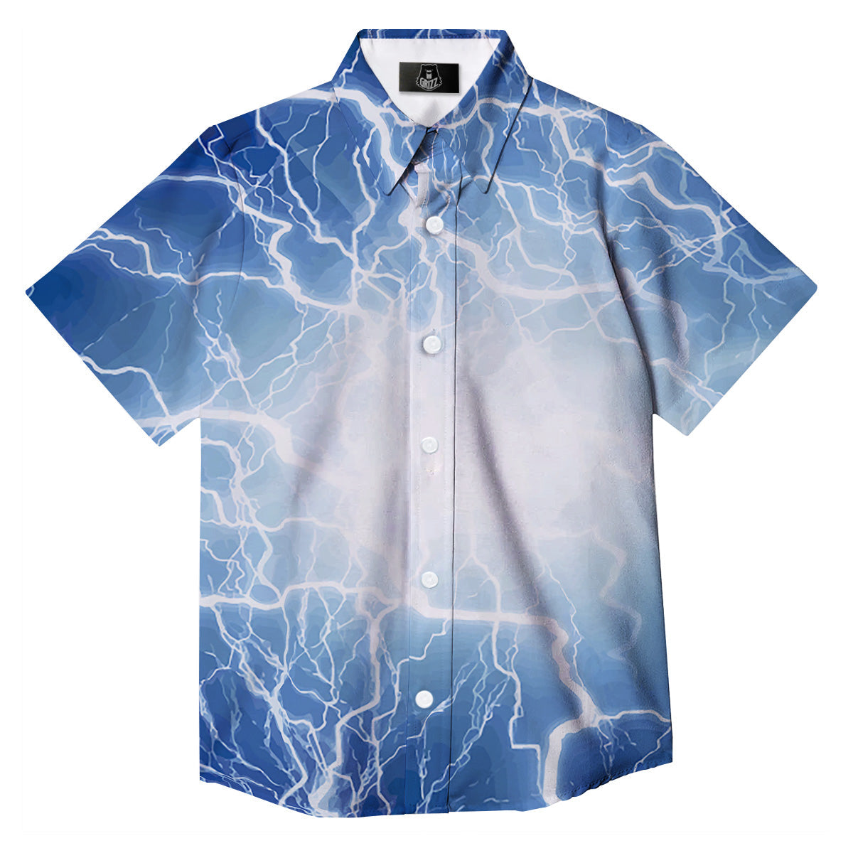 Lightning Blue Print Button Up Shirt-grizzshop