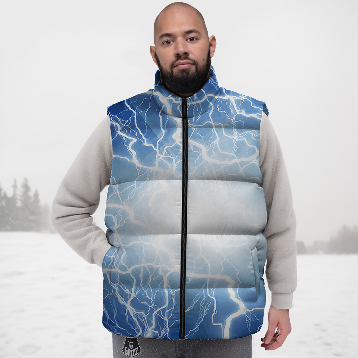 Lightning Blue Print Down Vest-grizzshop