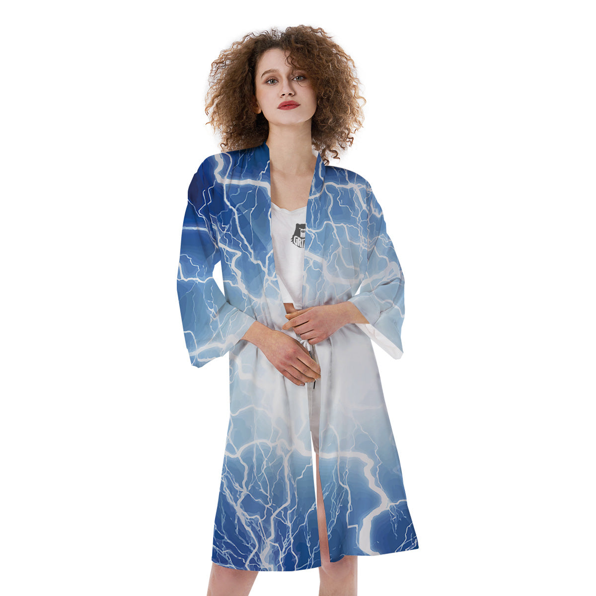 Lightning Blue Print Kimono-grizzshop