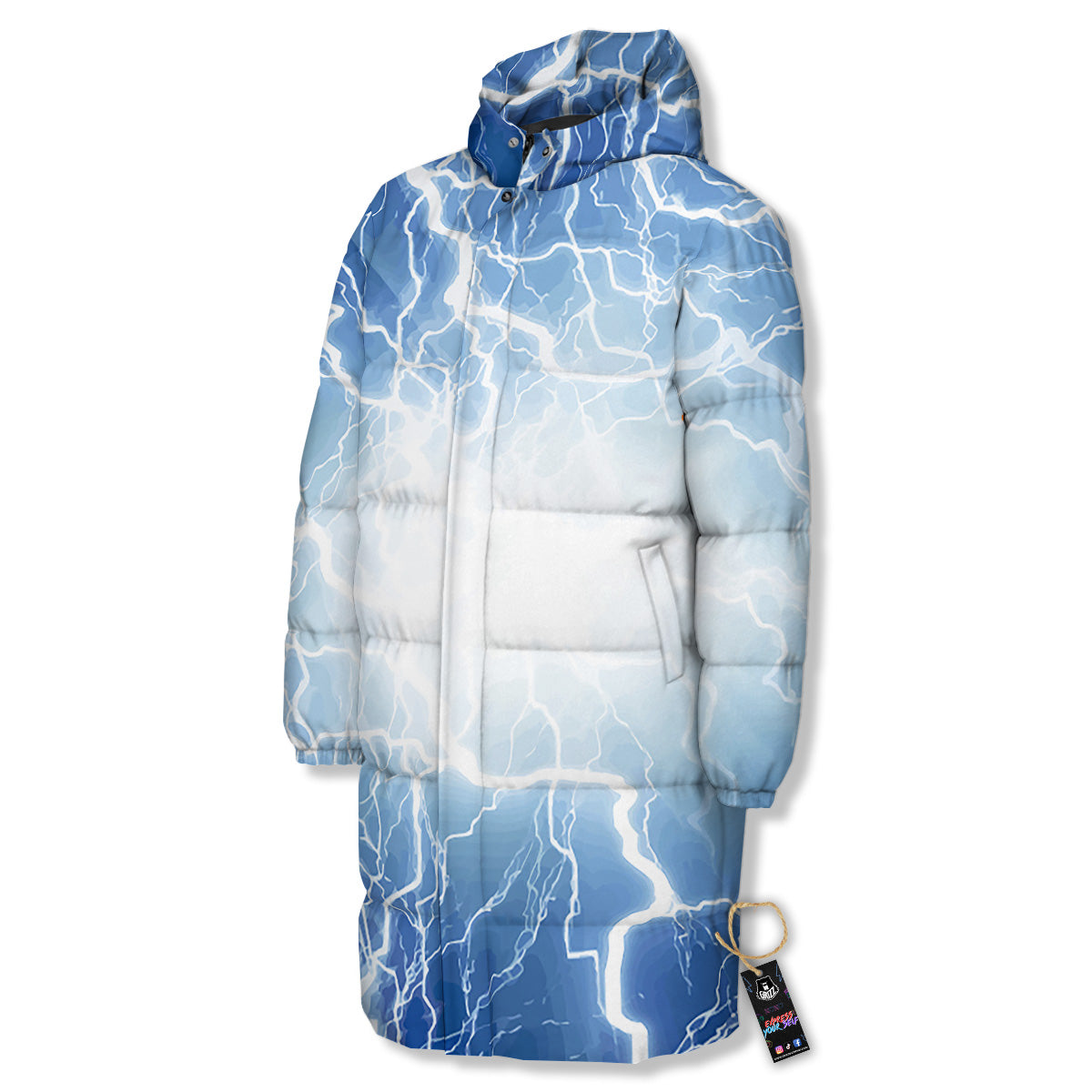 Lightning Blue Print Long Down Jacket-grizzshop