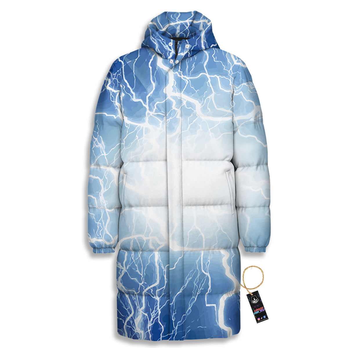 Lightning Blue Print Long Down Jacket-grizzshop