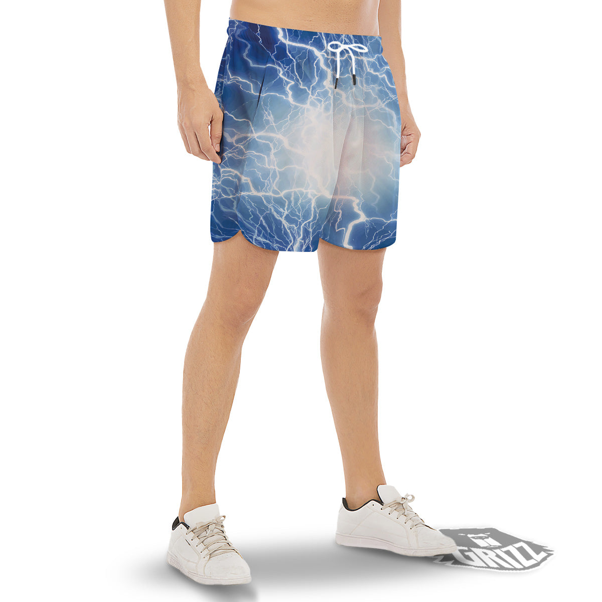 Lightning Blue Print Men's Gym Shorts-grizzshop