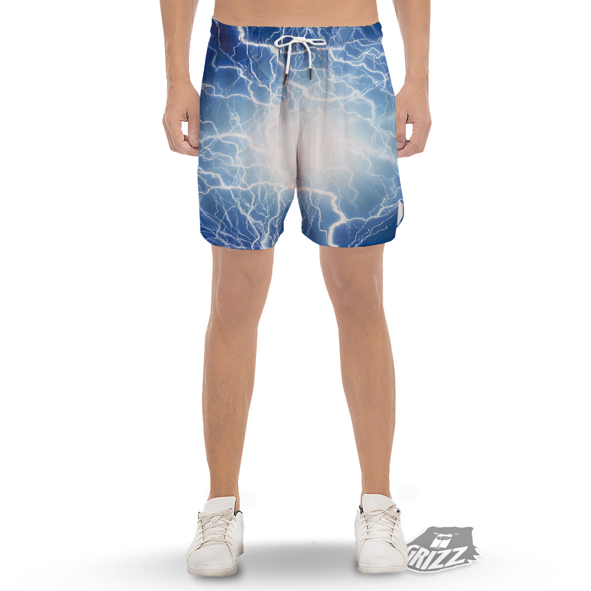 Lightning Blue Print Men's Gym Shorts-grizzshop