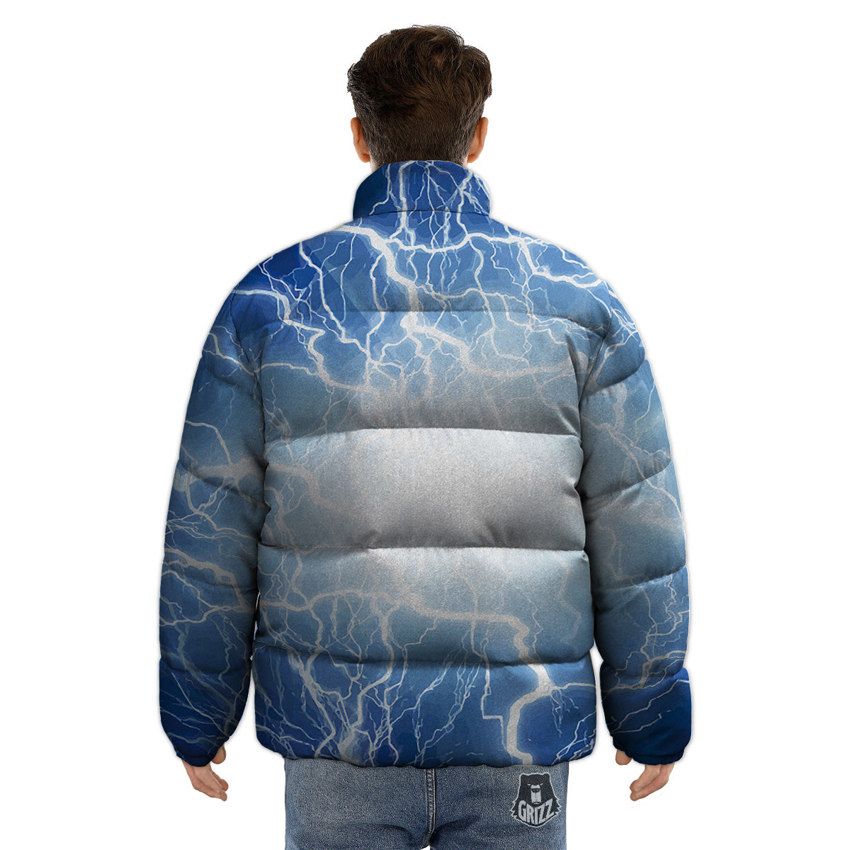 Lightning Blue Print Puffer Jacket-grizzshop
