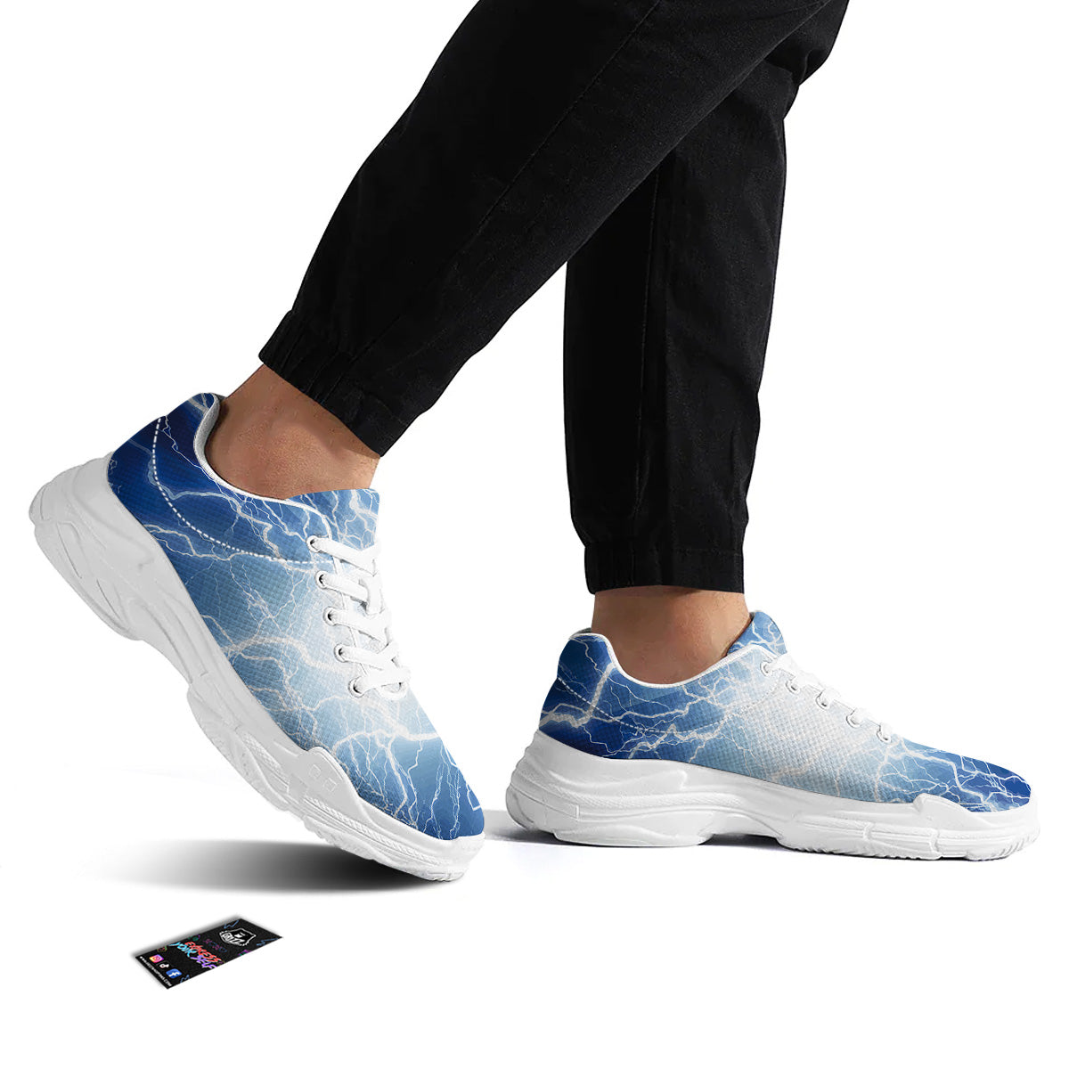 Lightning Blue Print White Chunky Shoes-grizzshop