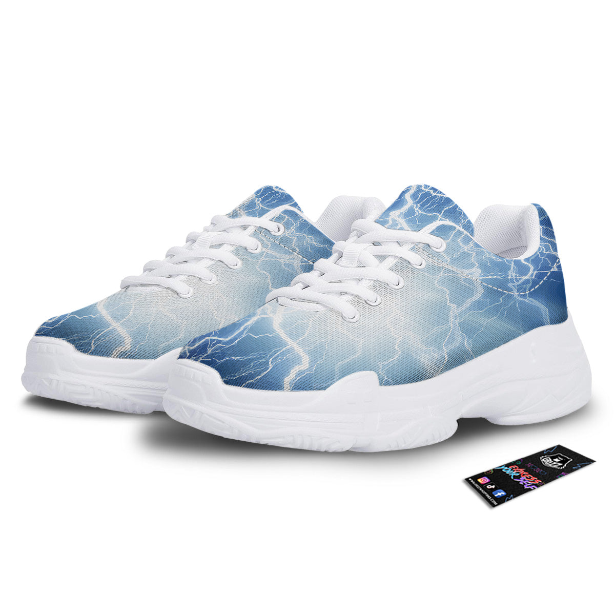 Lightning Blue Print White Chunky Shoes-grizzshop