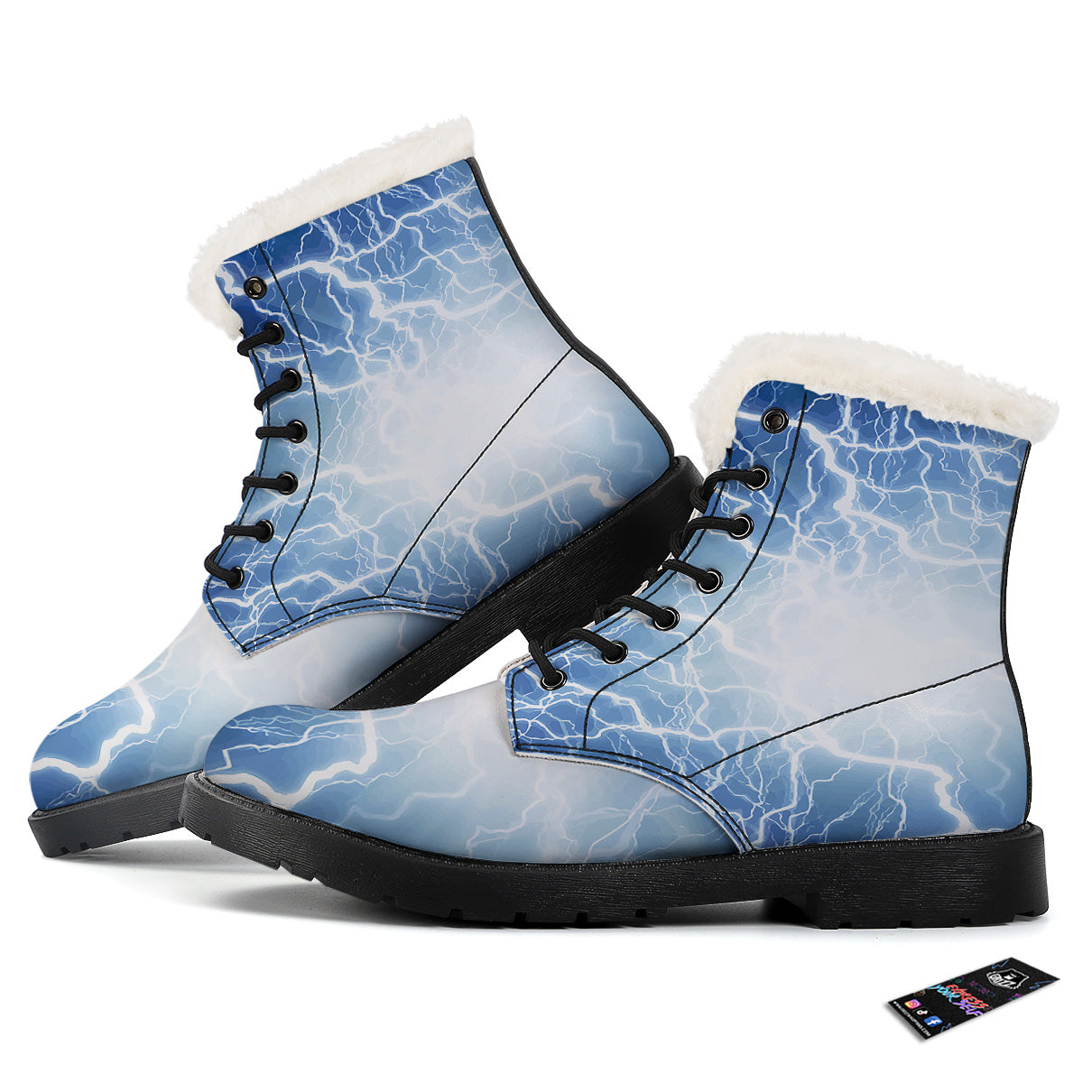 Lightning Blue Print Winter Boots-grizzshop