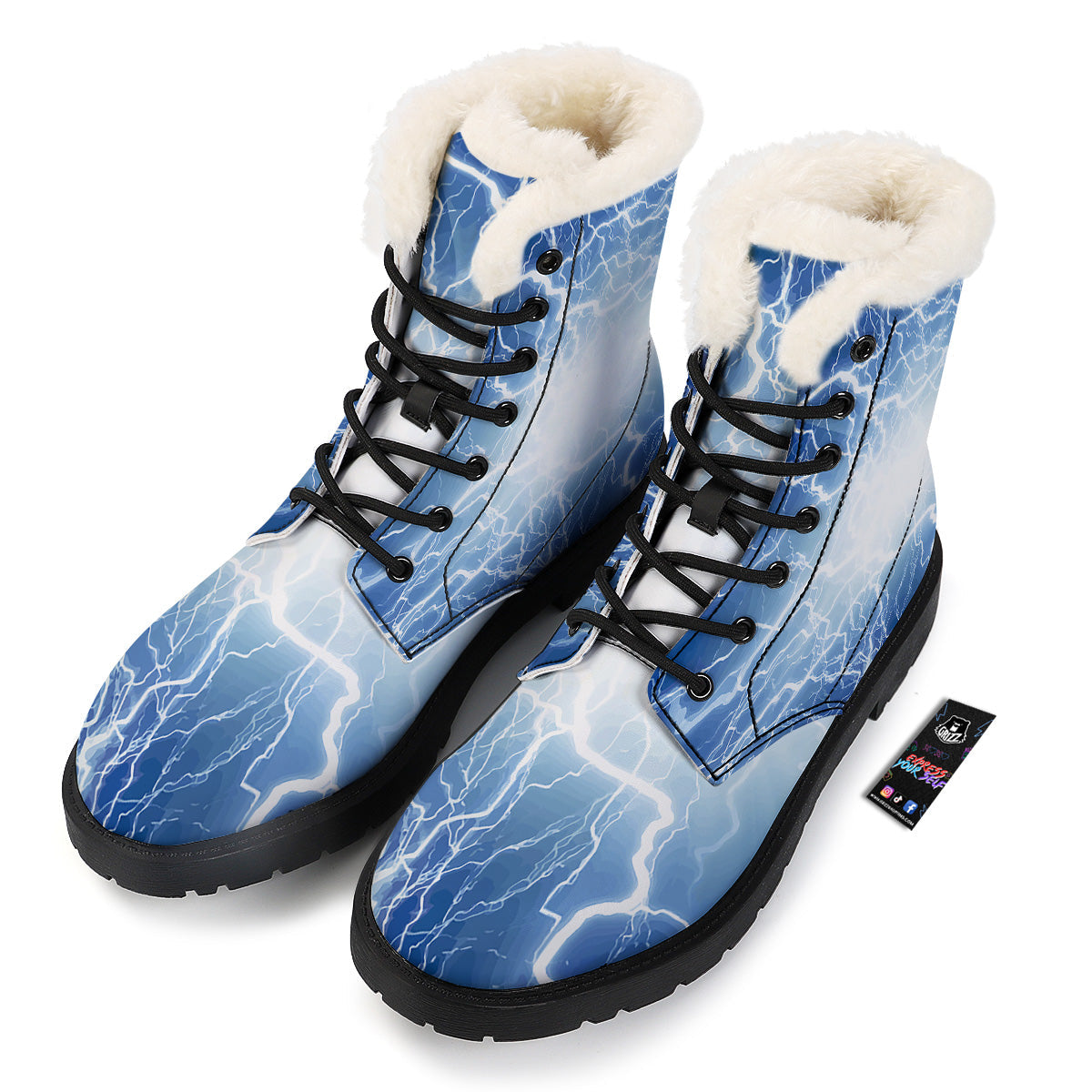 Lightning Blue Print Winter Boots-grizzshop