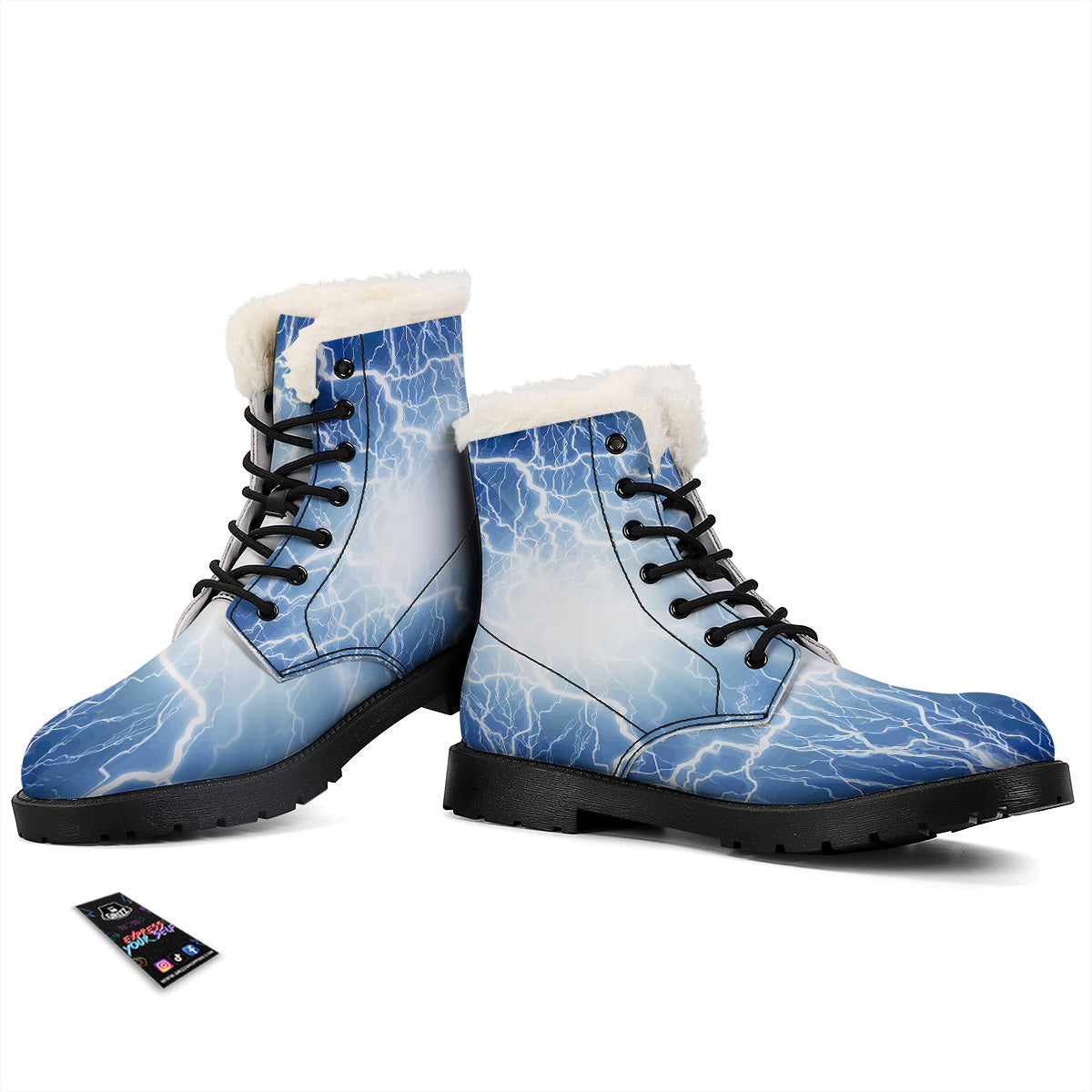 Lightning Blue Print Winter Boots-grizzshop