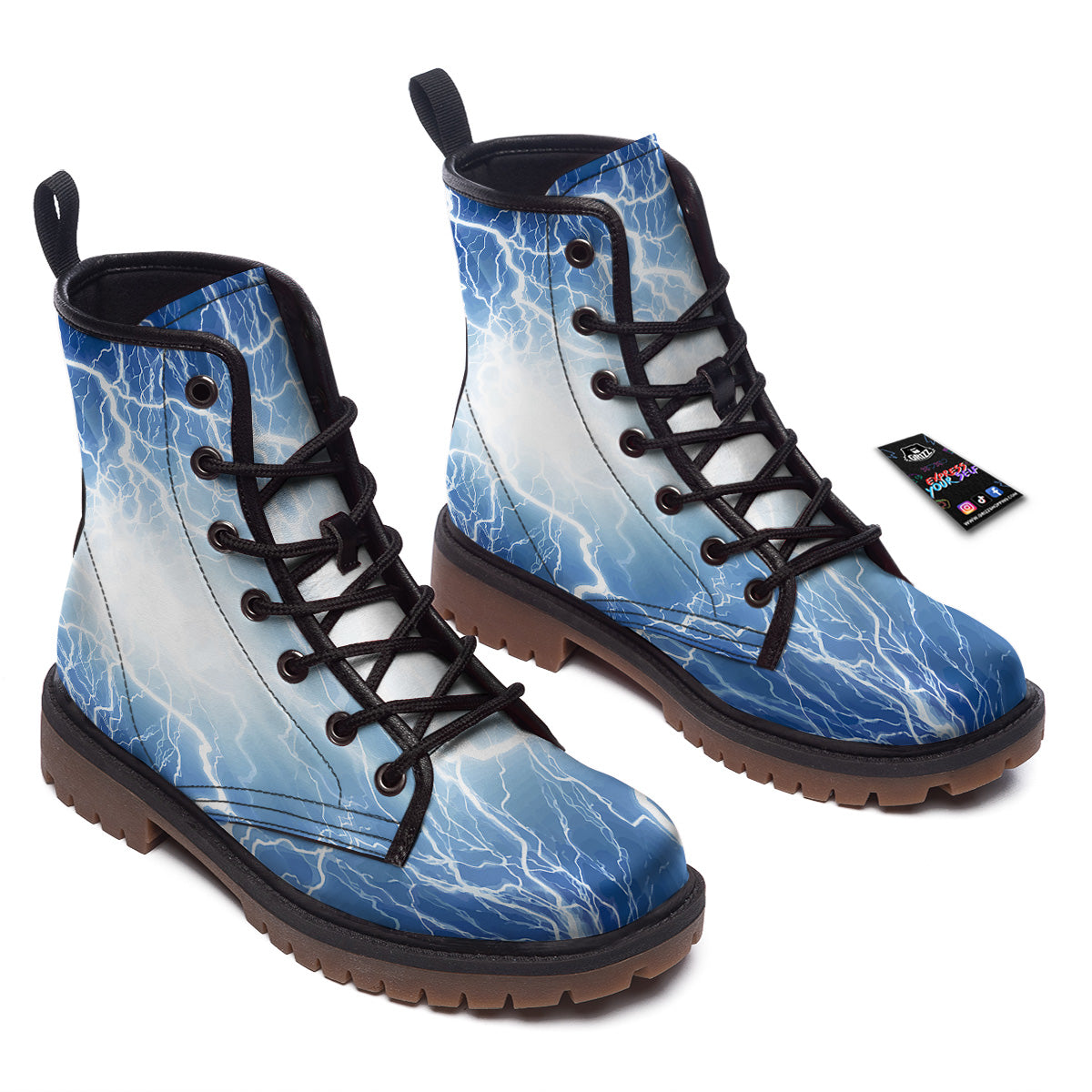Lightning Blue Print Work Boots-grizzshop