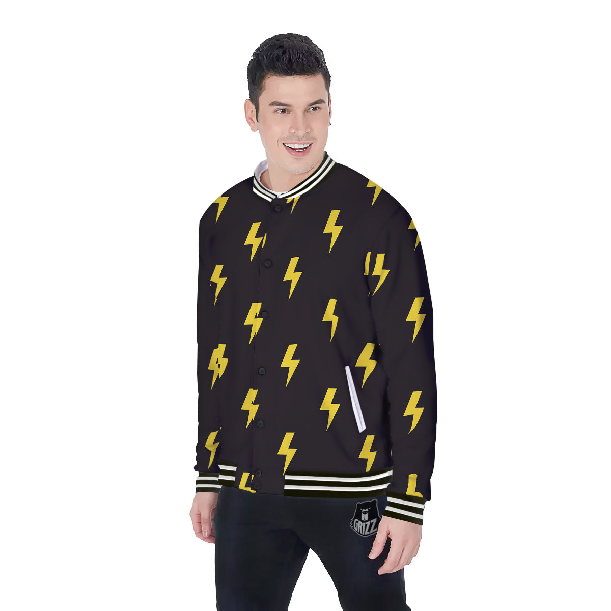 Lightning Bolts Yellow Print Pattern Baseball Jacket-grizzshop
