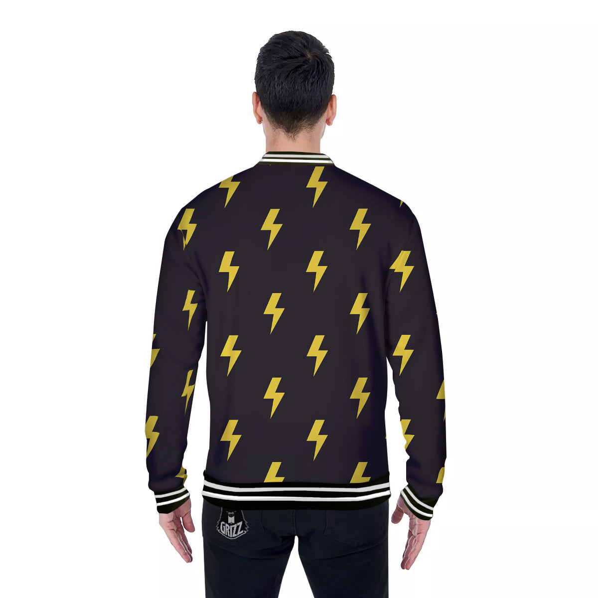 Lightning Bolts Yellow Print Pattern Baseball Jacket-grizzshop