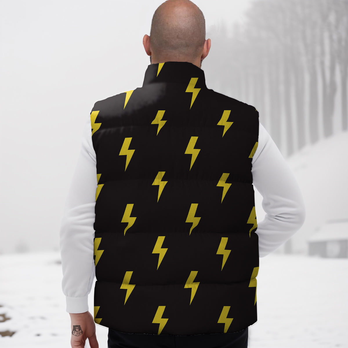 Lightning Bolts Yellow Print Pattern Down Vest-grizzshop